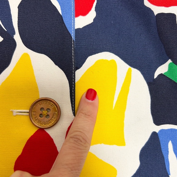 Ralph Lauren Floral Watercolor Red White Yellow Blue Button 3/4 Sleeve Jacket 2X - Picture 9 of 11